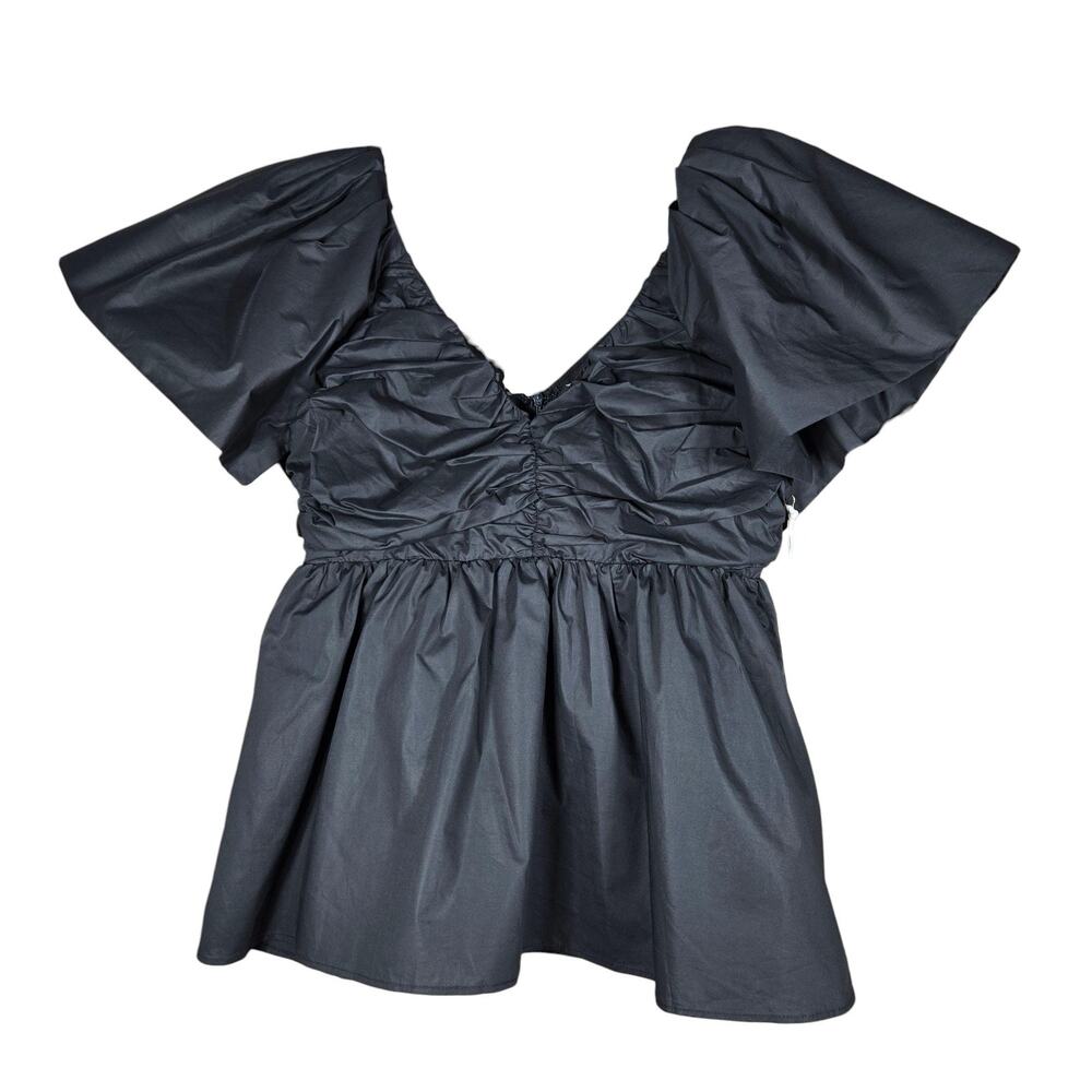 Hyacinth‎ House Margaux Blouse Medium NEW Black Flutter Sleeve Ruched Tuckernuck